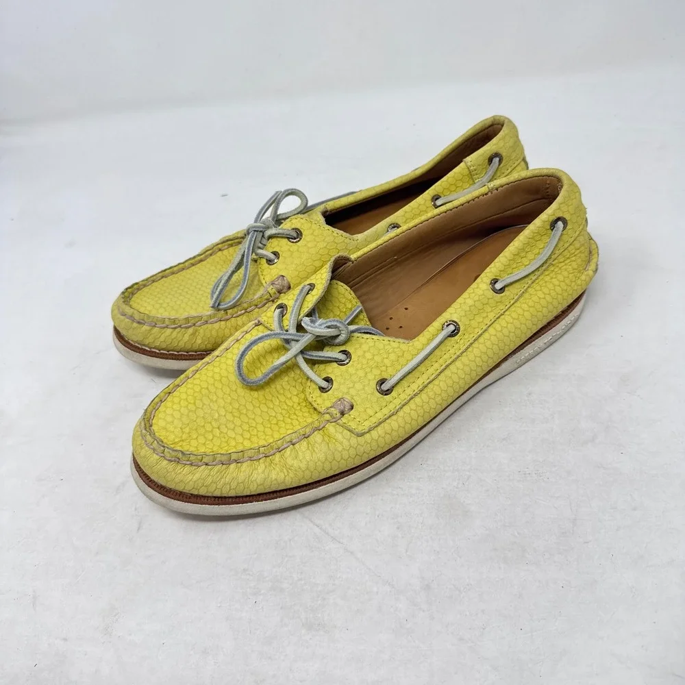 Sperry Gold Cup Top-Sider Boat Shoes Yellow 9.5 Nautical Snakeskin Embossed